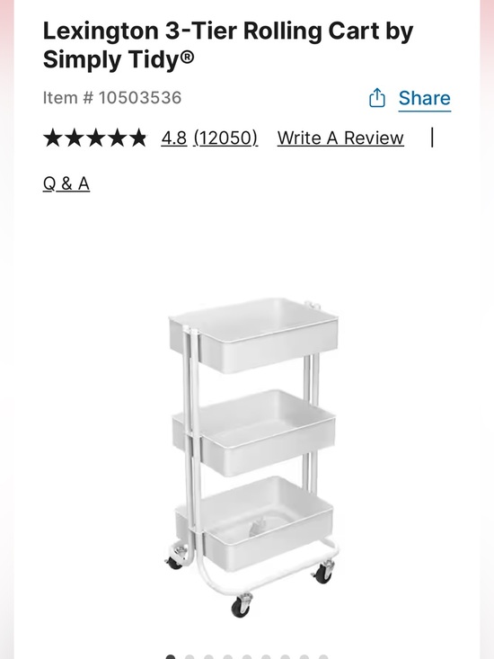 therapy Other - Lexington White 3-Tier Rolling Organizer Cart storage supplies party bar shelves